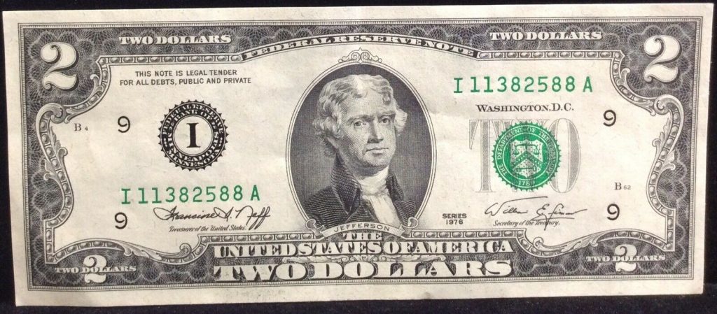 1976 Series Two Dollar Bills - Coin Box